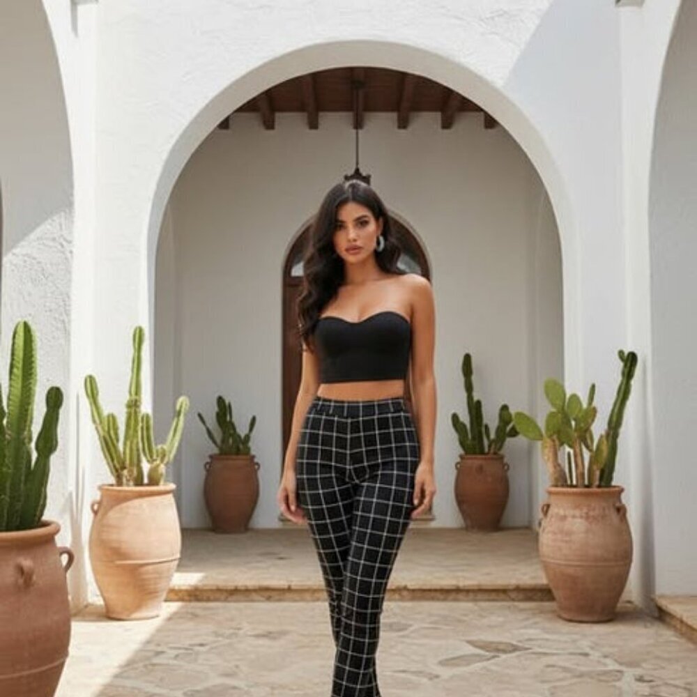 MIa Rose Plaid Stretch Pants Size Small